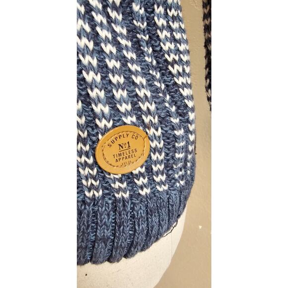 H&M Womens L.O.G.G. Mock Turtleneck sweater Blue Stripe Fisherman Cozy Sz XS 4-6 - Picture 3 of 4